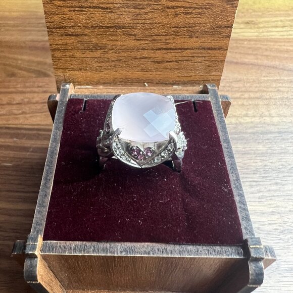 Sterling Silver Rose Quartz Ring with heart designs Size 8 - Picture 5 of 11